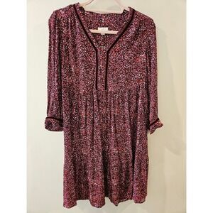 J. Jill Womens Floral V-Neck Babydoll Mini Dress Black Velvet Trim